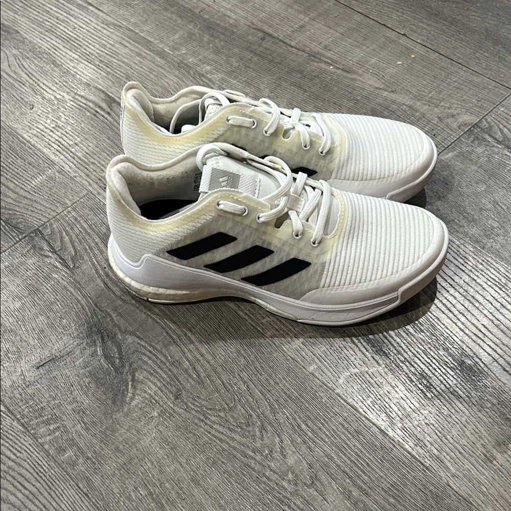 Adidas White Sneakers with Black Stripes